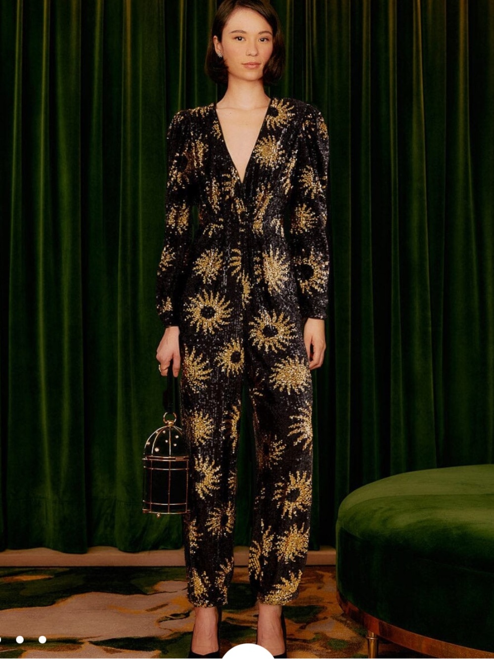 FARM Rio Sunny Mood V Neck Sequined Jumpsuit- size XL